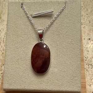 Sterling Silver Guava Quartz Semi Precious Stone Pendant Necklace